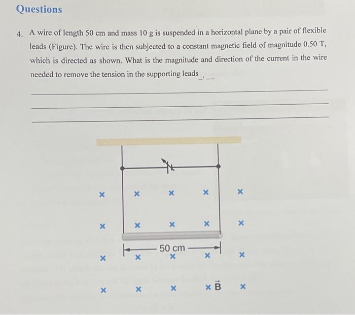 Solved A wire of length 50 cm and mass 10 g is suspended in | Chegg.com