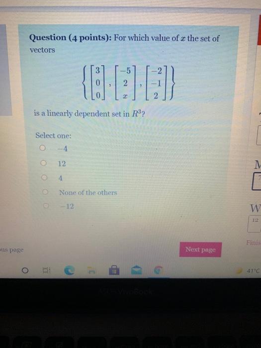 Solved Question (4 points): For which value of the set of | Chegg.com