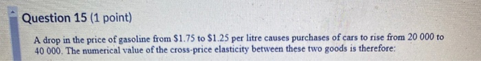 Solved Question 15 (1 point) A drop in the price of gasoline | Chegg.com