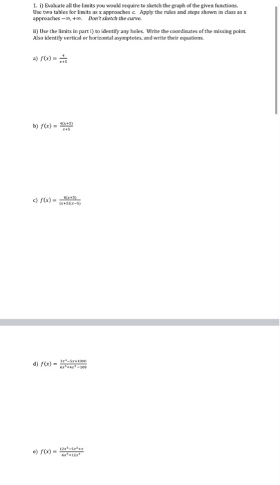 Solved 1.1) Evaluate all the limits you would require to | Chegg.com