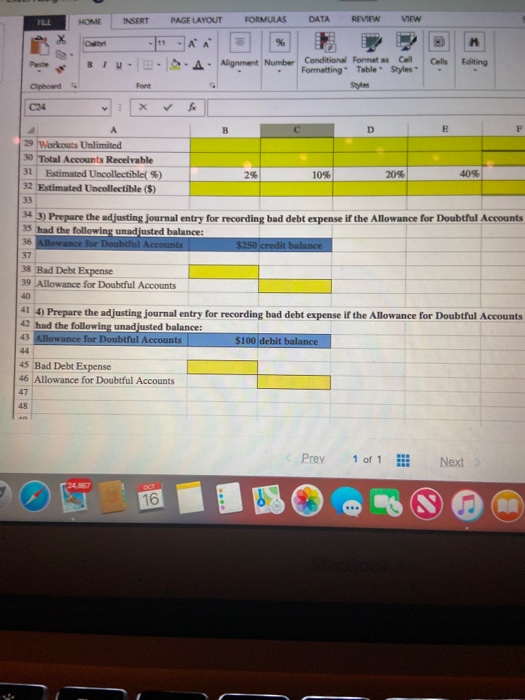 Solved ALL ANSWERS MUST BE IN EXCEL FORMULAS USING THE | Chegg.com