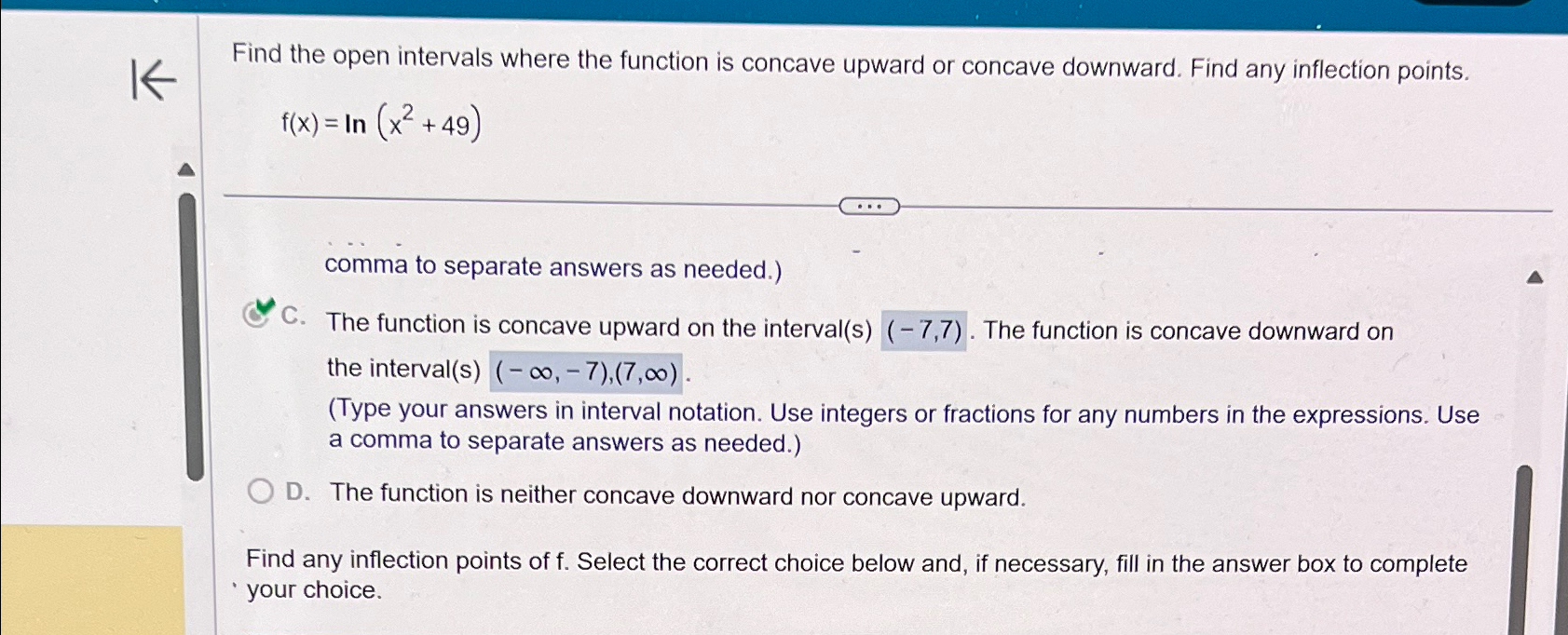 Solved Find the open intervals where the function is concave | Chegg.com