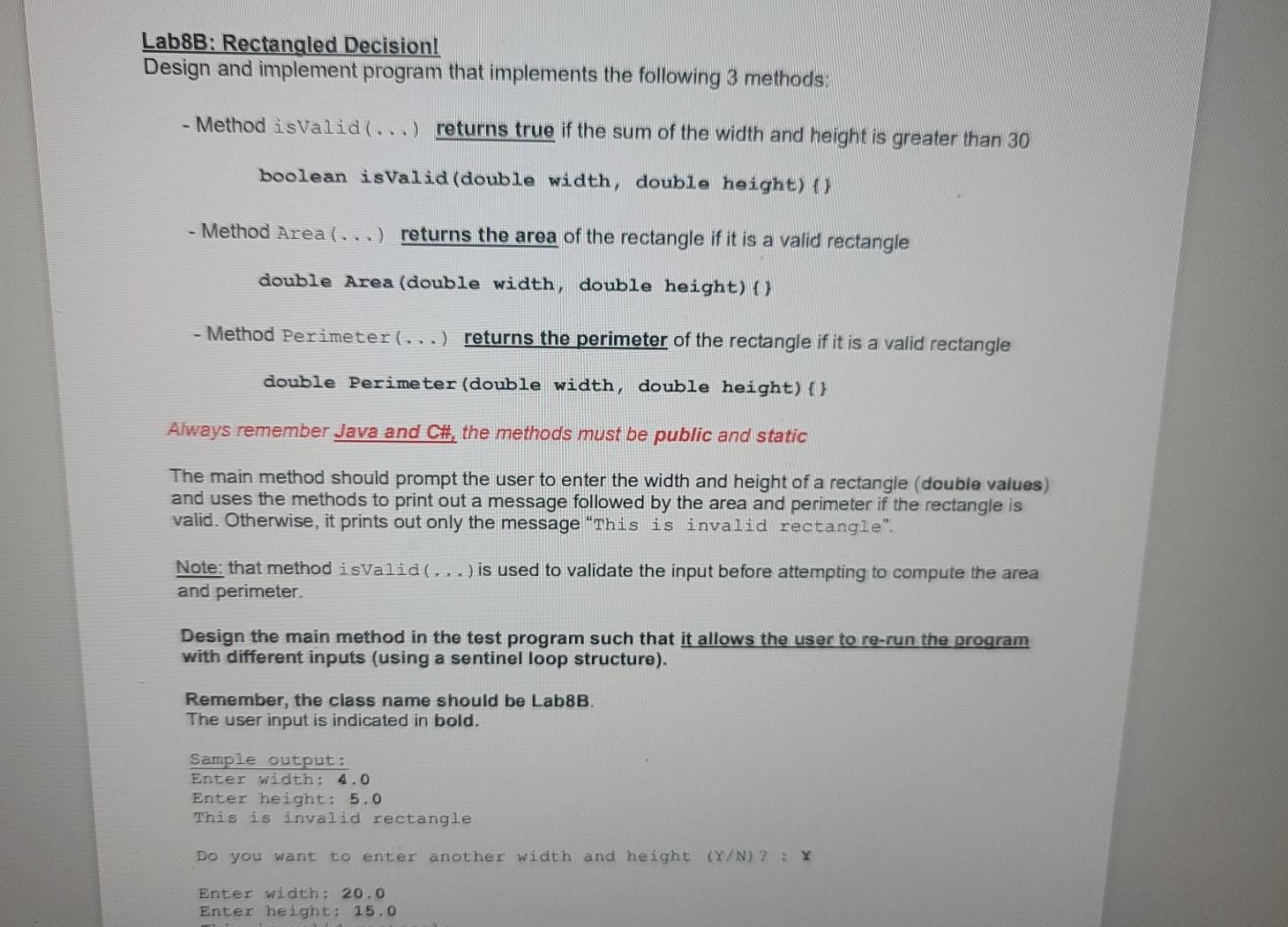 Solved Lab8B: Rectangled Decision! Design and implement | Chegg.com