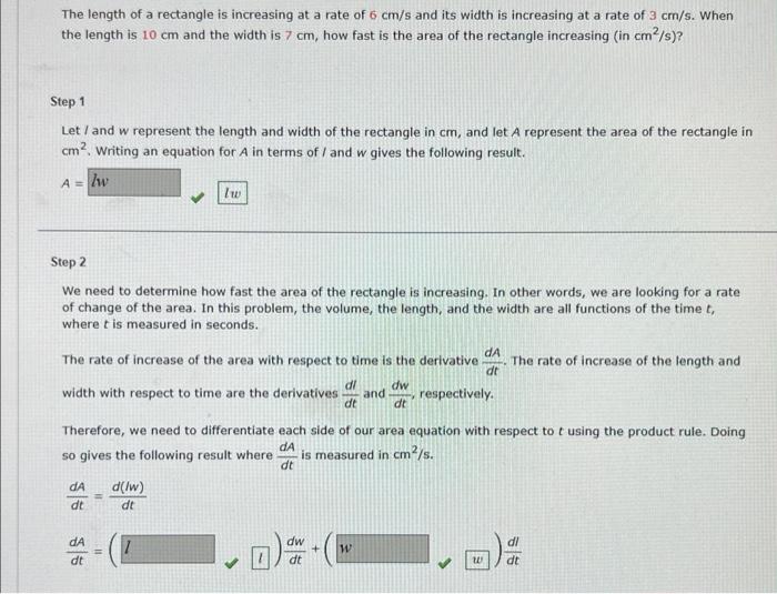 Solved The length of a rectangle is increasing at a rate of | Chegg.com