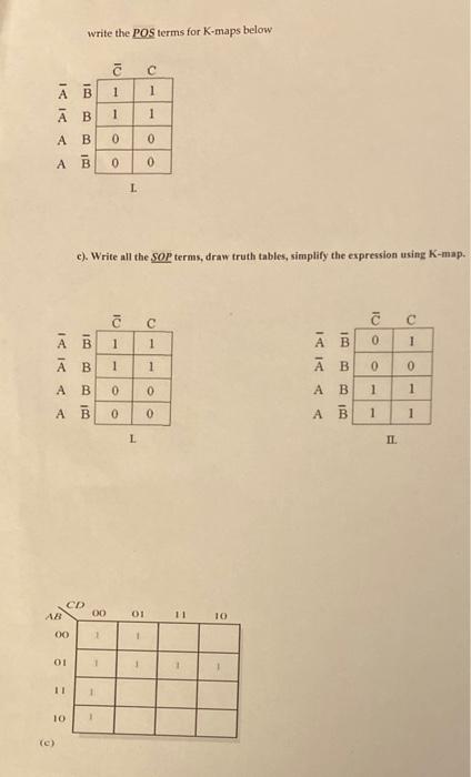 Solved write the POS terms for K-maps below c). Write all | Chegg.com