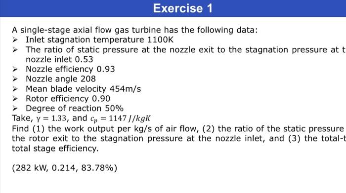 Solved A single-stage axial flow gas turbine has the | Chegg.com