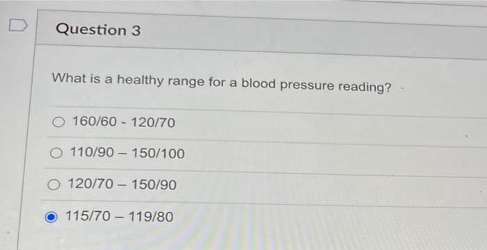 Solved What Is A Healthy Range For A Blood Pressure Reading Chegg Com