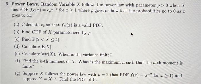 Solved 6. Power Laws. Random Variable X follows the power | Chegg.com