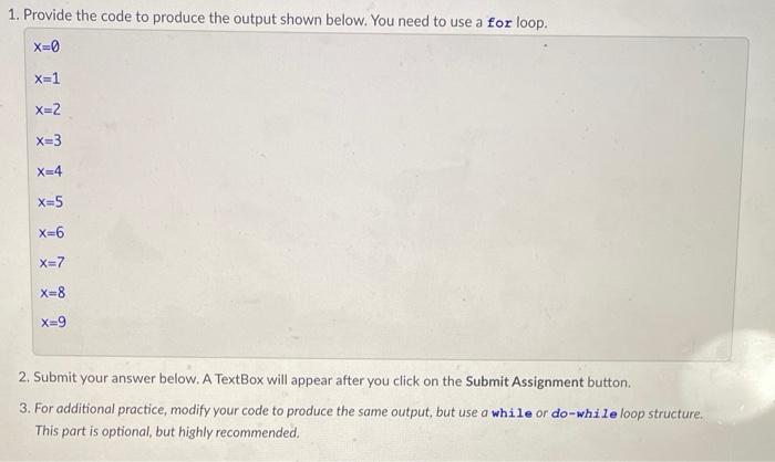 Solved 1. Provide the code to produce the output shown | Chegg.com