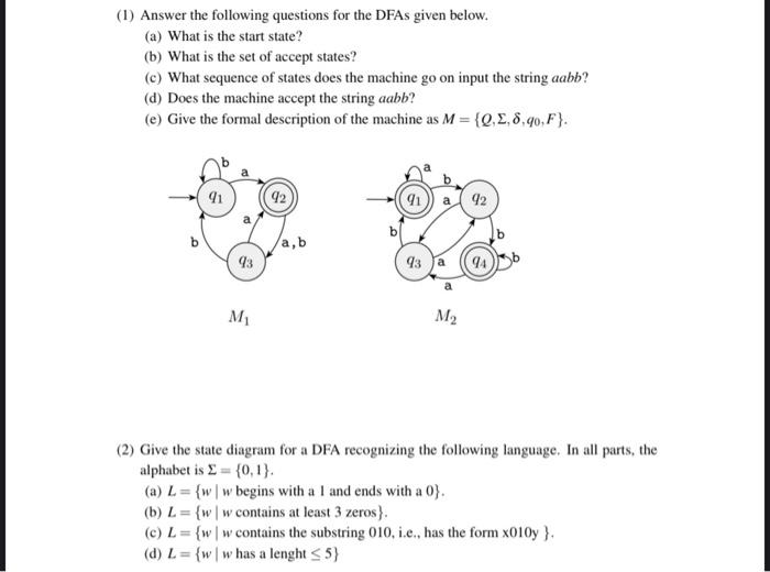 (1) Answer the following questions for the DFAs given | Chegg.com