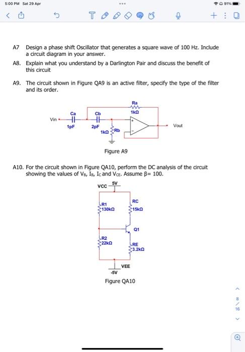 Solved A7 Design a phase shift Oscillator that generates a | Chegg.com