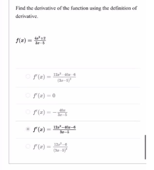 Solved Find the derivative of the function using the | Chegg.com