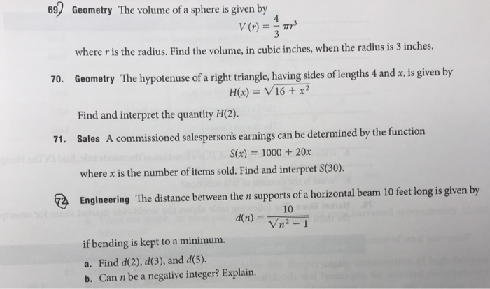 Solved 69 Geometry The volume of a sphere is given by V (r) | Chegg.com