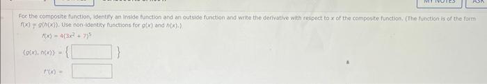 Solved For the composite function, identify an inside | Chegg.com