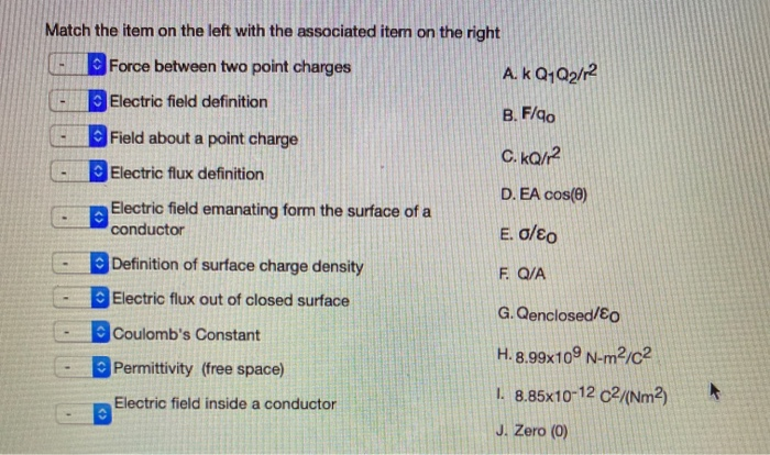 Solved Match the item on the left with the associated item | Chegg.com