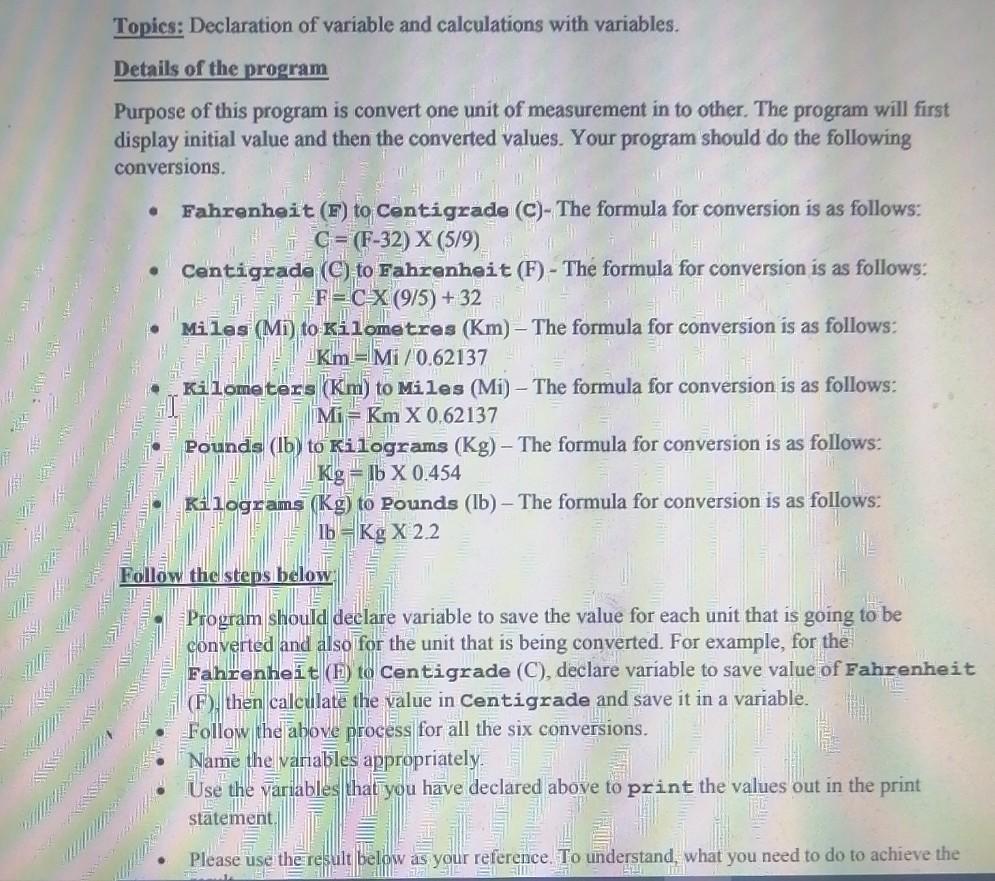 Solved Topics: Declaration of variable and calculations with | Chegg.com