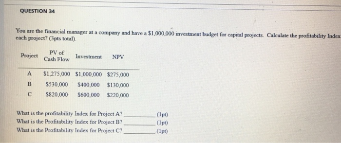 Solved QUESTION 33 You have the choice of two projects with | Chegg.com