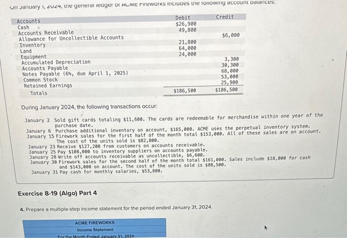 During January 2024 The Following Transactions Chegg Com   Image