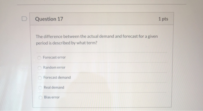 Solved Question 17 1 pts The difference between the actual | Chegg.com