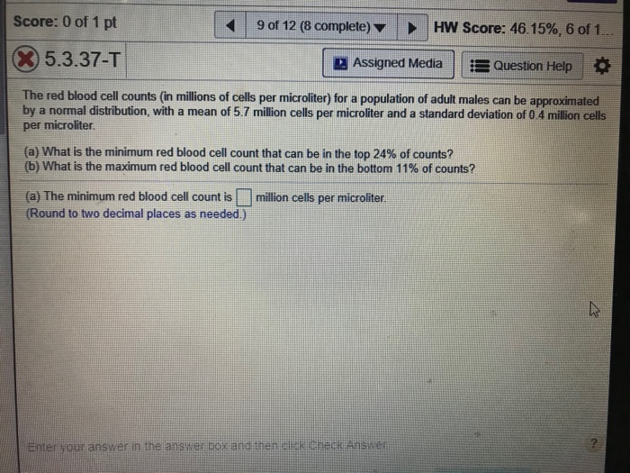 Solved The red blood cell counts (in millions of cells per