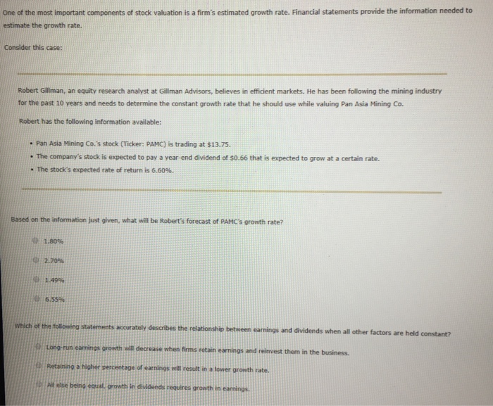 Solved The Constant Growth Valuation Formula Has Dividends 