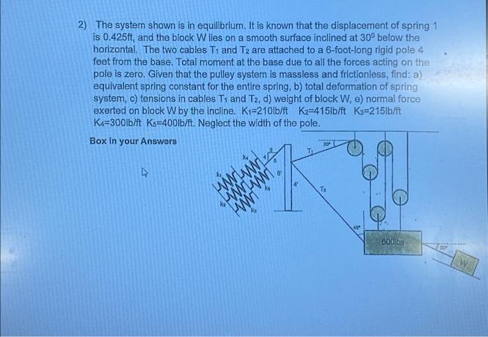 Solved 2) The system shown is in equilibrium. It is known | Chegg.com
