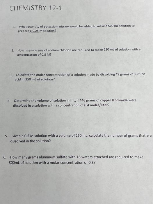 Solved CHEMISTRY 12-1 1. What quantity of potassium nitrate