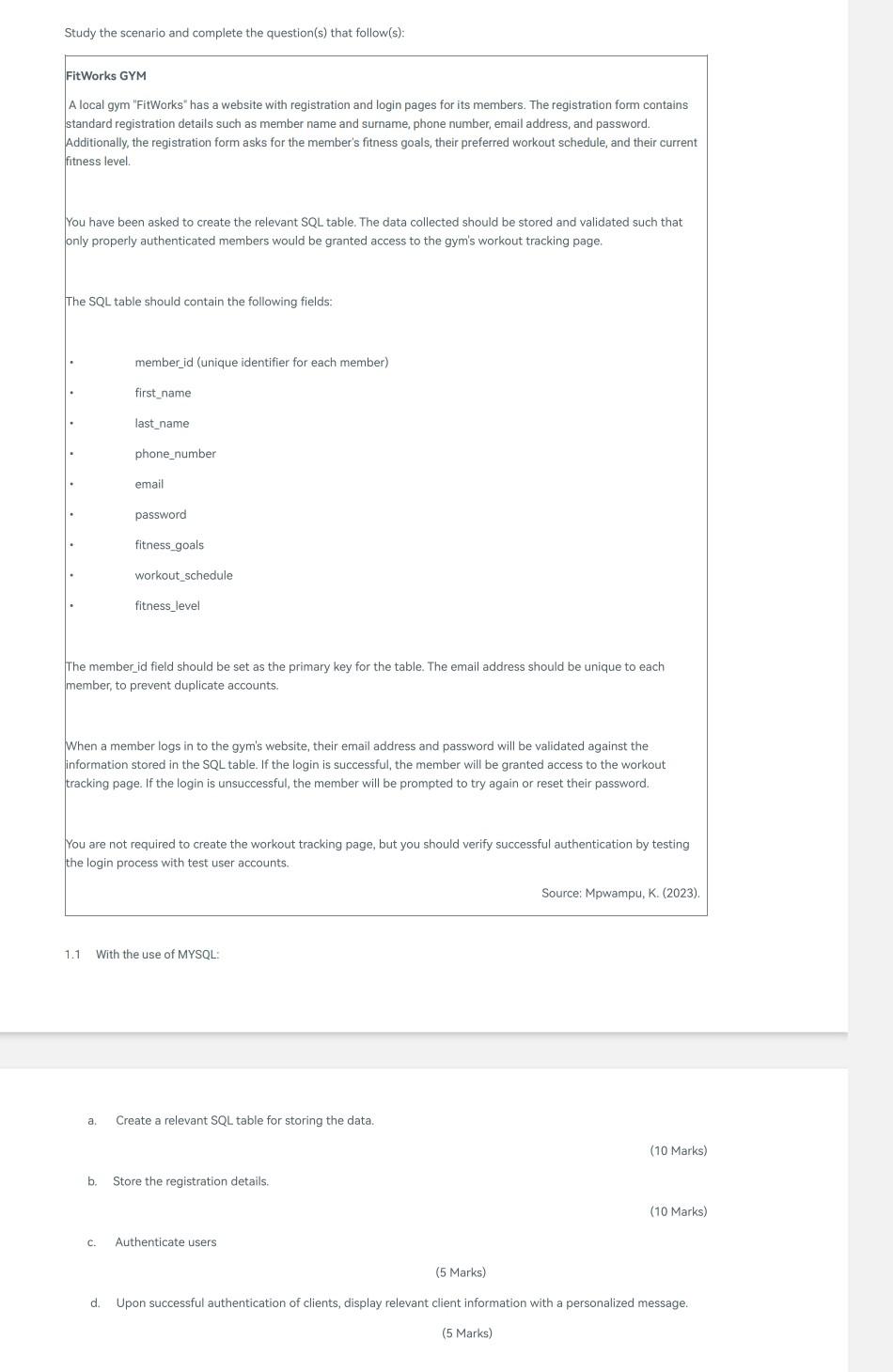 Solved FitWorks GYM A local gym "FitWorks" has a website