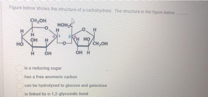 Figure below shows the structure of a carbohydrate. The structure in the figure below нон, Н CH2OH -O н ОН Н Н Н Кен но, Сн,о