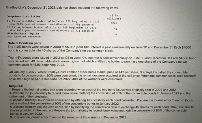 Solved Bradley-Link&rsquo;s December 31, 2021, balance sheet | Chegg.com