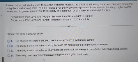 Solved Researchers conducted a study to determine whether | Chegg.com