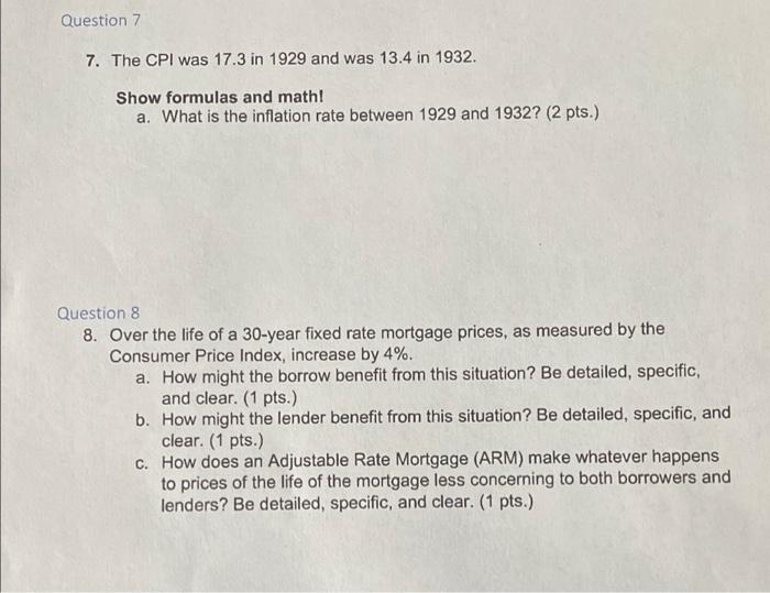 Solved Question 7 7 The CPI Was 17 3 In 1929 And Was 13 4 Chegg
