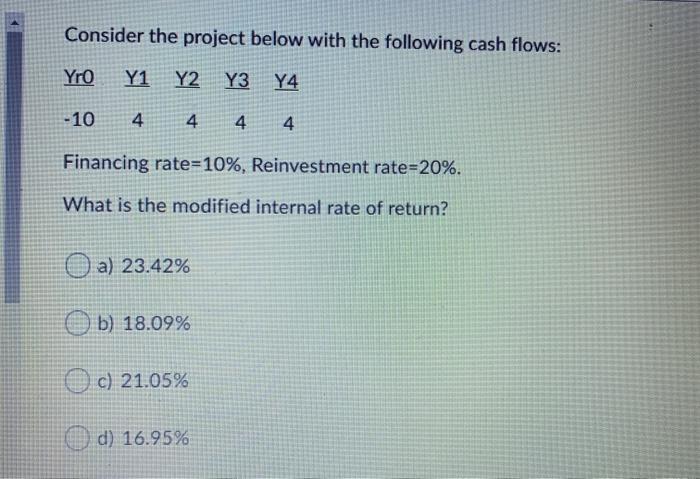 Solved Consider The Project Below With The Following Cash | Chegg.com