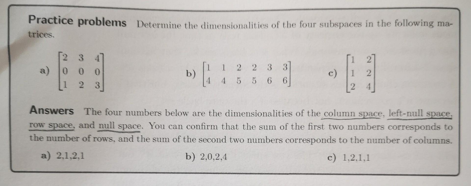 Solved Linear Algebra Given the answer for problem (a), | Chegg.com