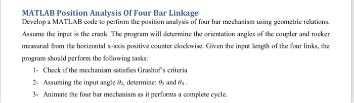 Solved X DLS MATLAB Position Analysis Of Four Bar | Chegg.com