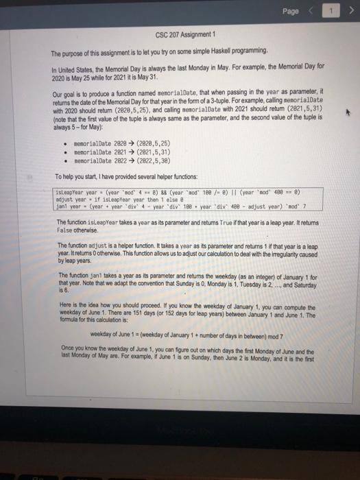 Page CSC 207 Assignment 1 The purpose of this | Chegg.com