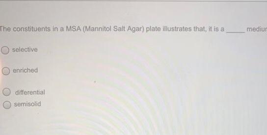 Solved The constituents in a MSA (Mannitol Salt Agar) plate | Chegg.com