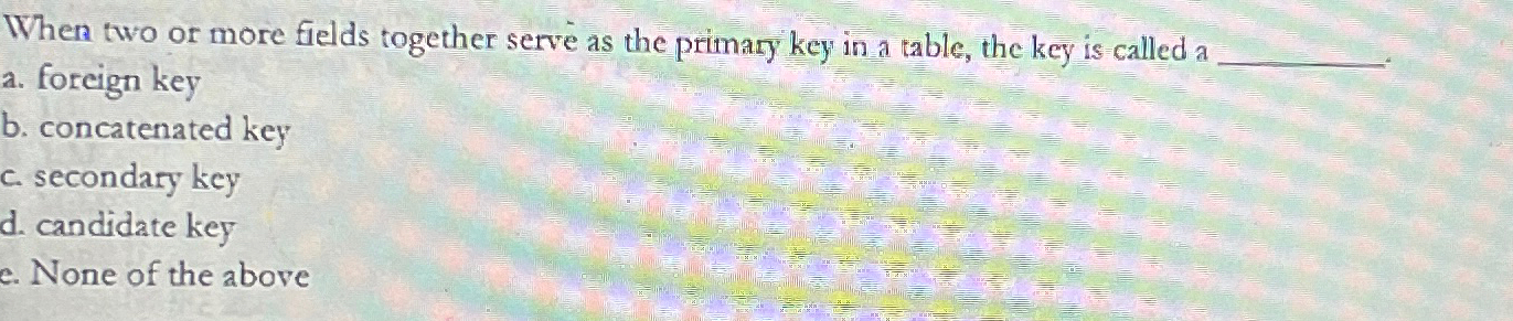 Solved When two or more fields together serve as the primary | Chegg.com