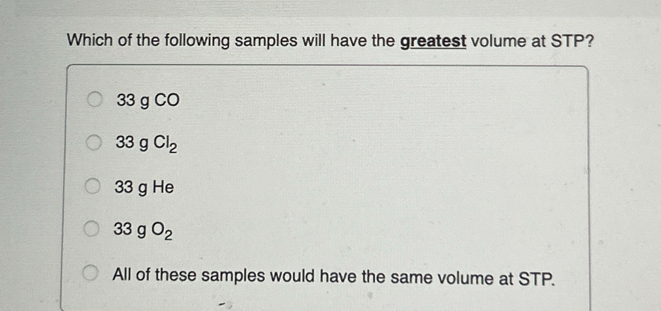 Solved Which of the following samples will have the greatest | Chegg.com