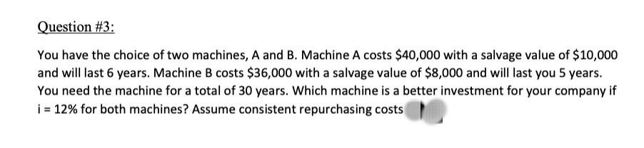 Solved Question #3: You have the choice of two machines, A | Chegg.com