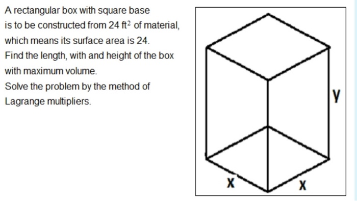 Solved A rectangular box with square base is to be | Chegg.com