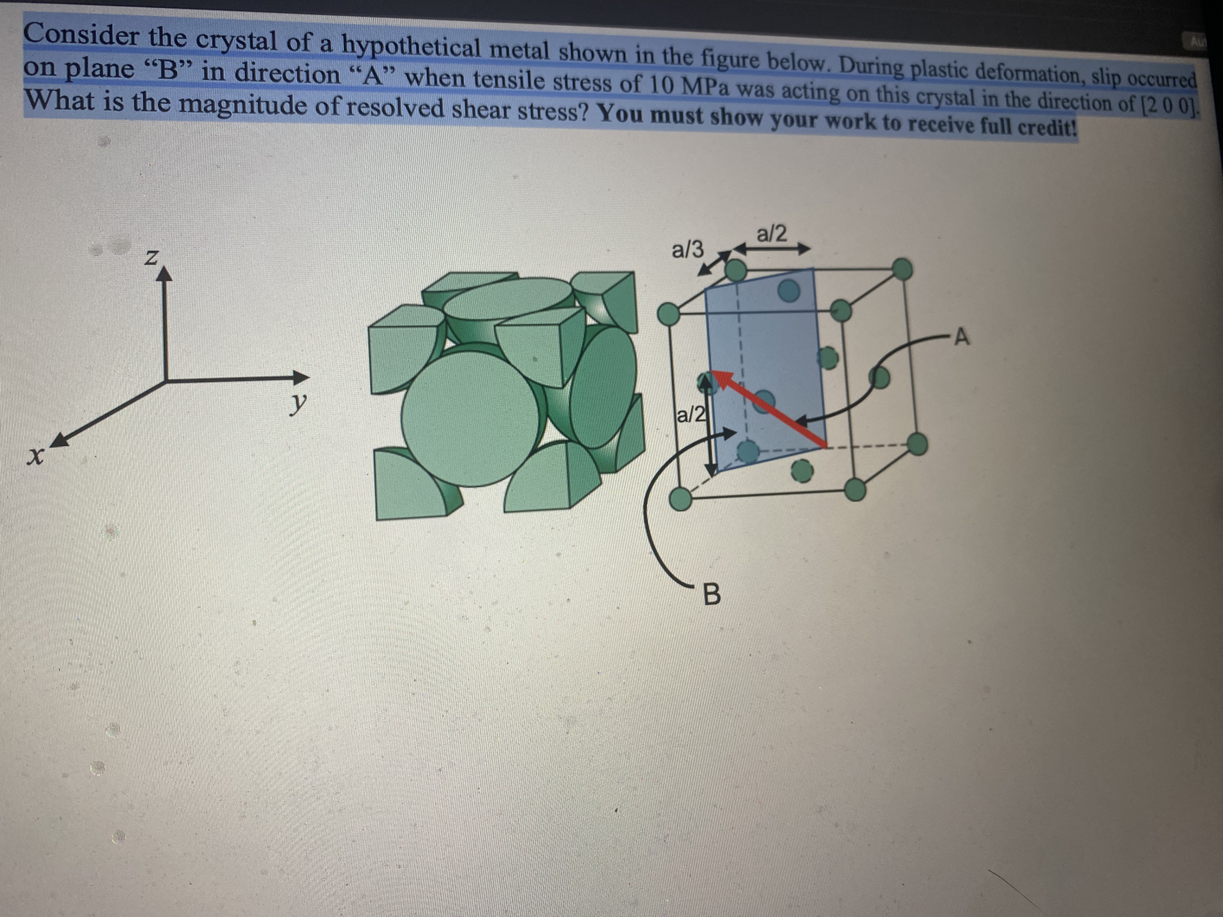 Solved Consider the crystal of a hypothetical metal shown in | Chegg.com
