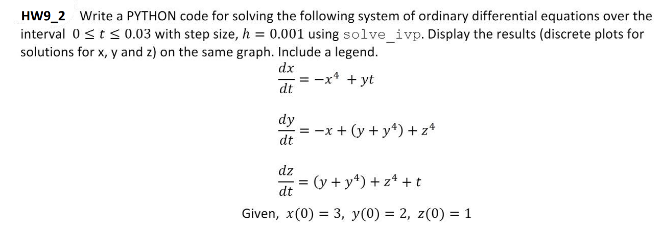 Solved HW92 ﻿Write a PYTHON code for solving the following | Chegg.com