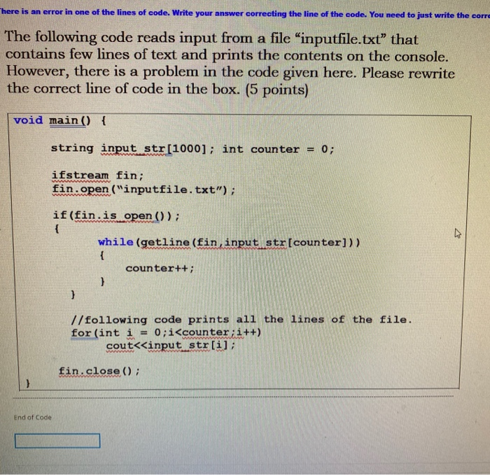 Solved here is an error in one of the lines of code. Write | Chegg.com
