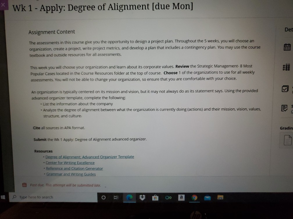 Alignment Assignment Format The assessments in this course give you | Chegg.com