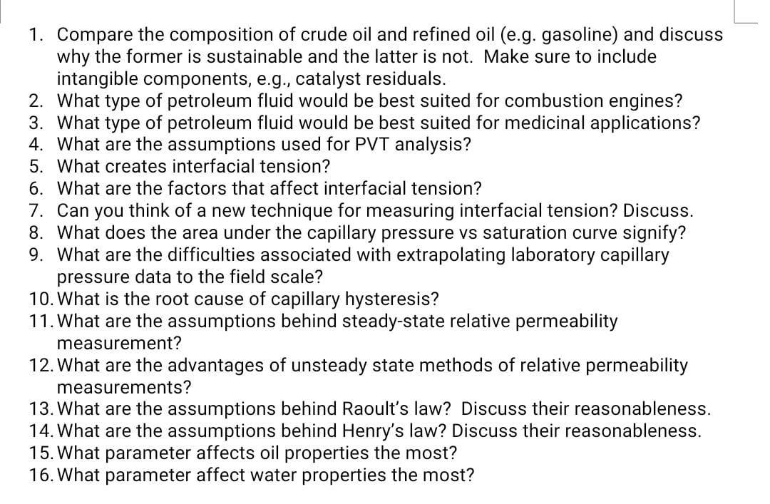 Solved 1. Compare the composition of crude oil and refined