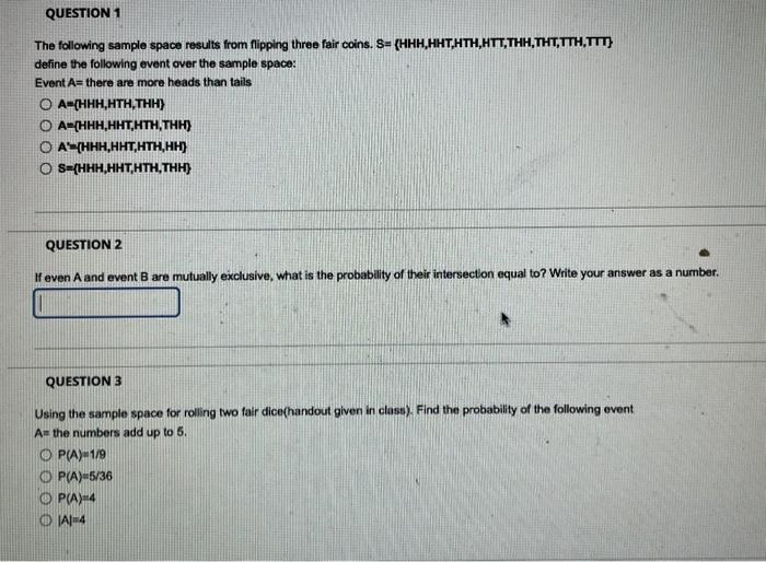 Solved The following sample space results from fipping three