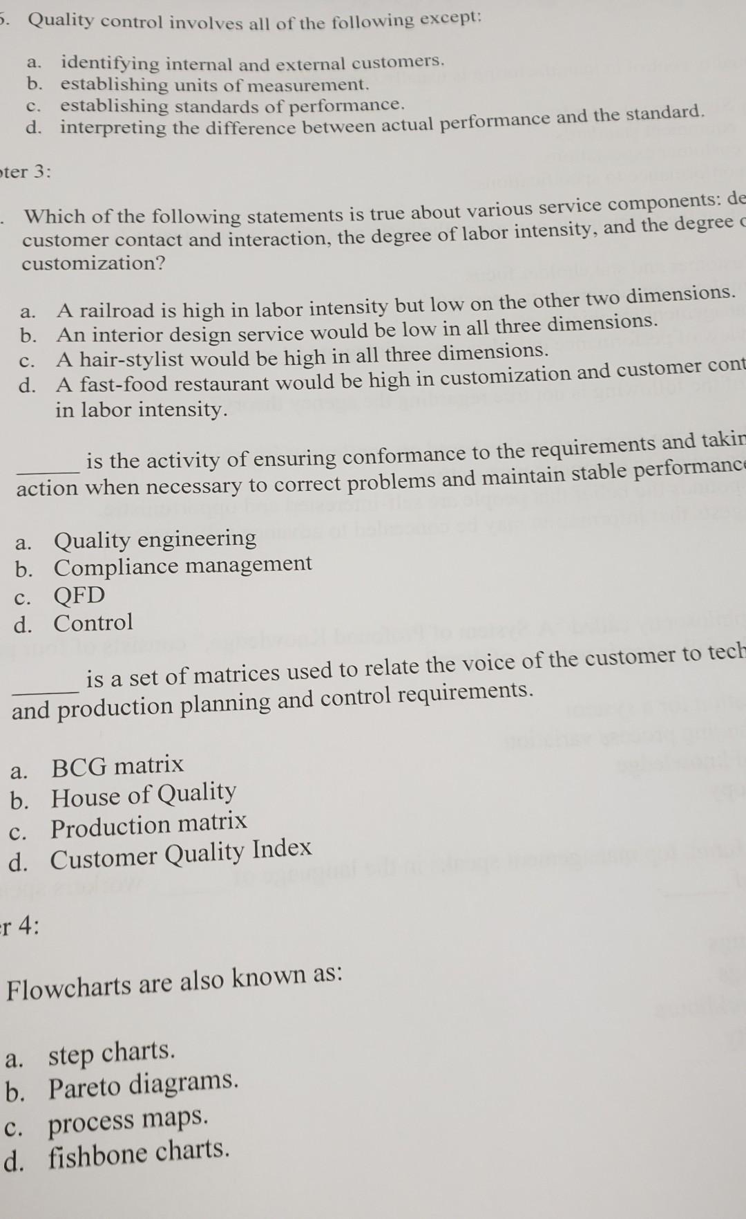 Solved 5. Quality Control Involves All Of The Following | Chegg.com