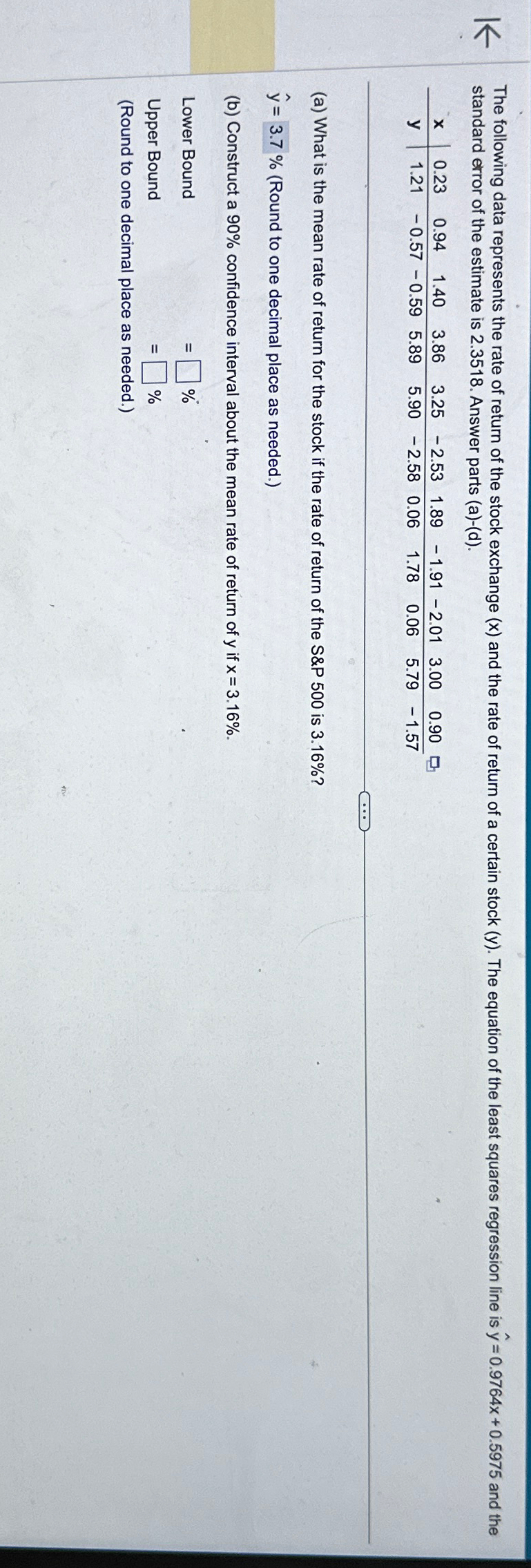 Solved The following data represents the rate of return of | Chegg.com
