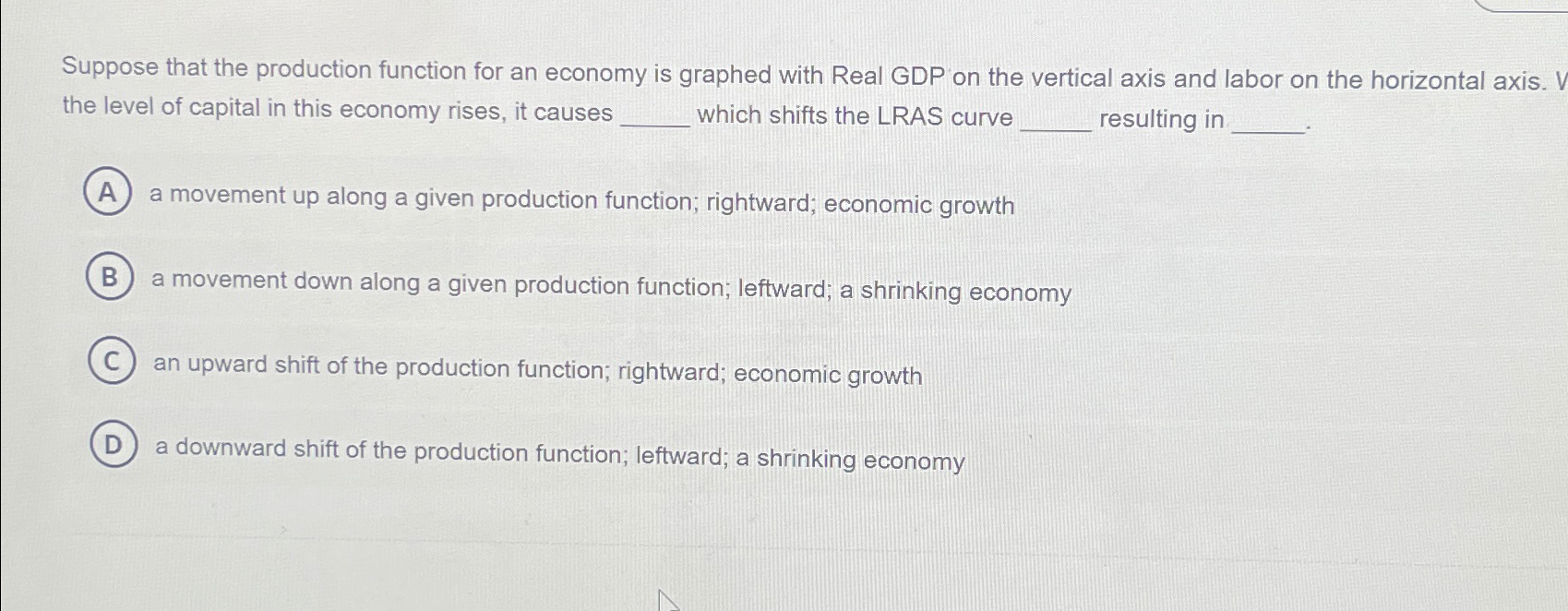 Solved Suppose that the production function for an economy | Chegg.com